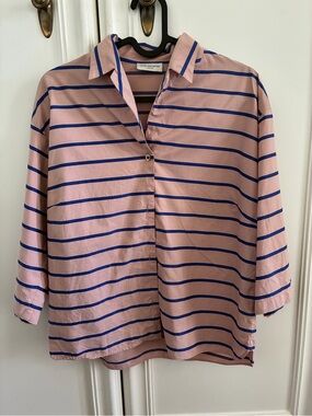Dries Van Noten Pink Shirt with Blue Stripes